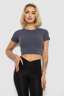 Футболка - топ жіноча в рубчик, колір темно-сірий, 238R58210