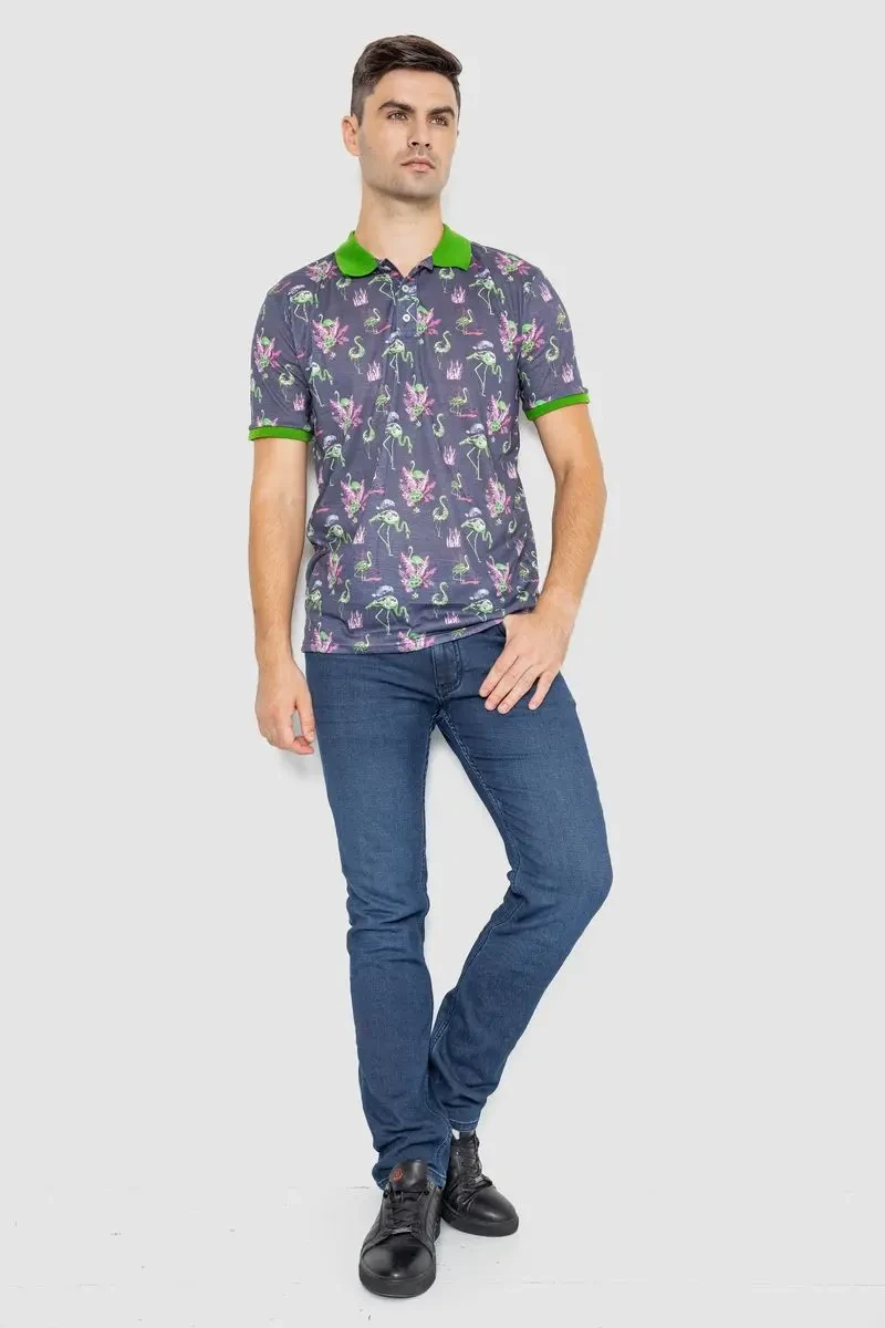 Поло чоловіче з принтом, колір сіро-зелений, 247R312 2