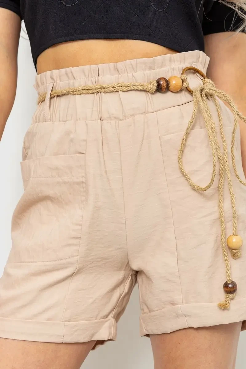 Шорти жіночі з поясом, колір бежевий, 214R1704