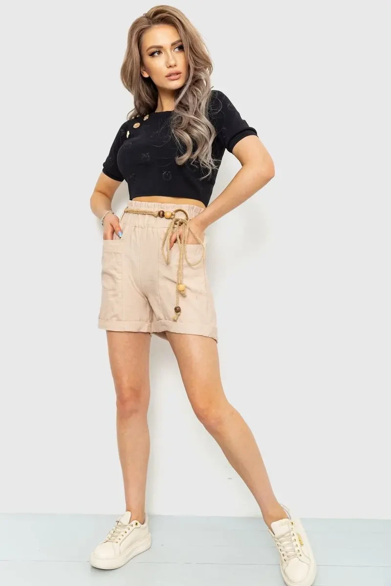Шорти жіночі з поясом, колір бежевий, 214R1704 2