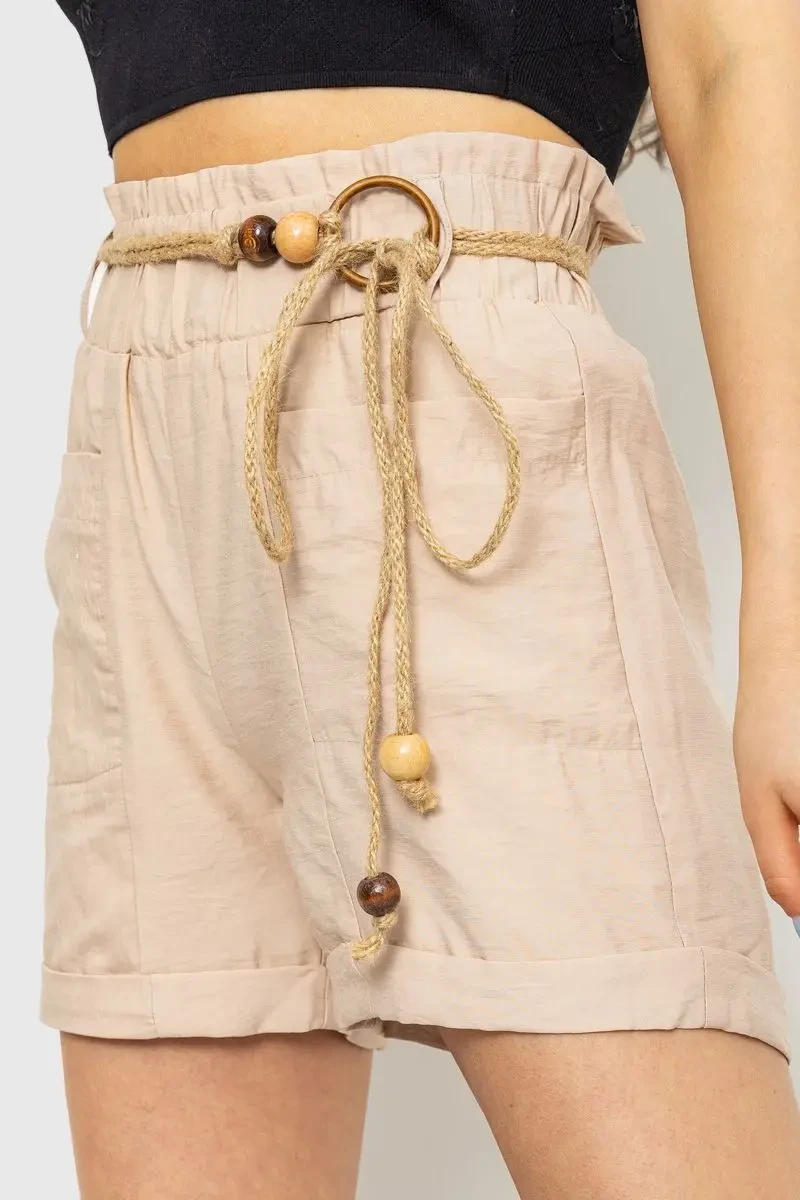 Шорти жіночі з поясом, колір бежевий, 214R1704 3