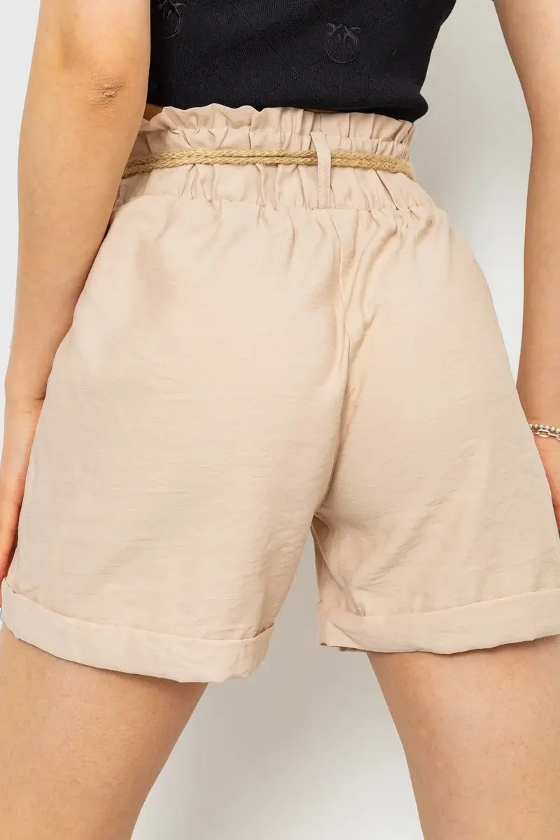 Шорти жіночі з поясом, колір бежевий, 214R1704 4