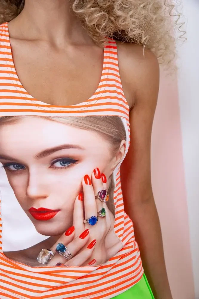 Жіноча майка, помаранчево-білого кольору з принтом, 167R200-1 5