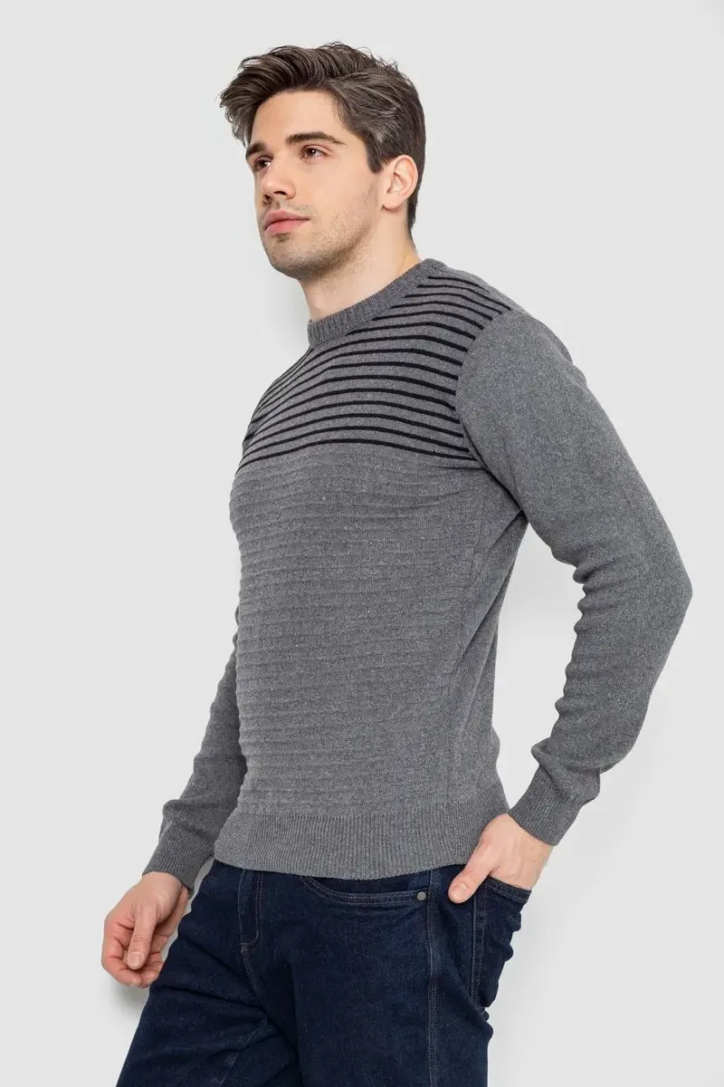 Светр чоловічий в смужку, колір сірий, 161R1029 3