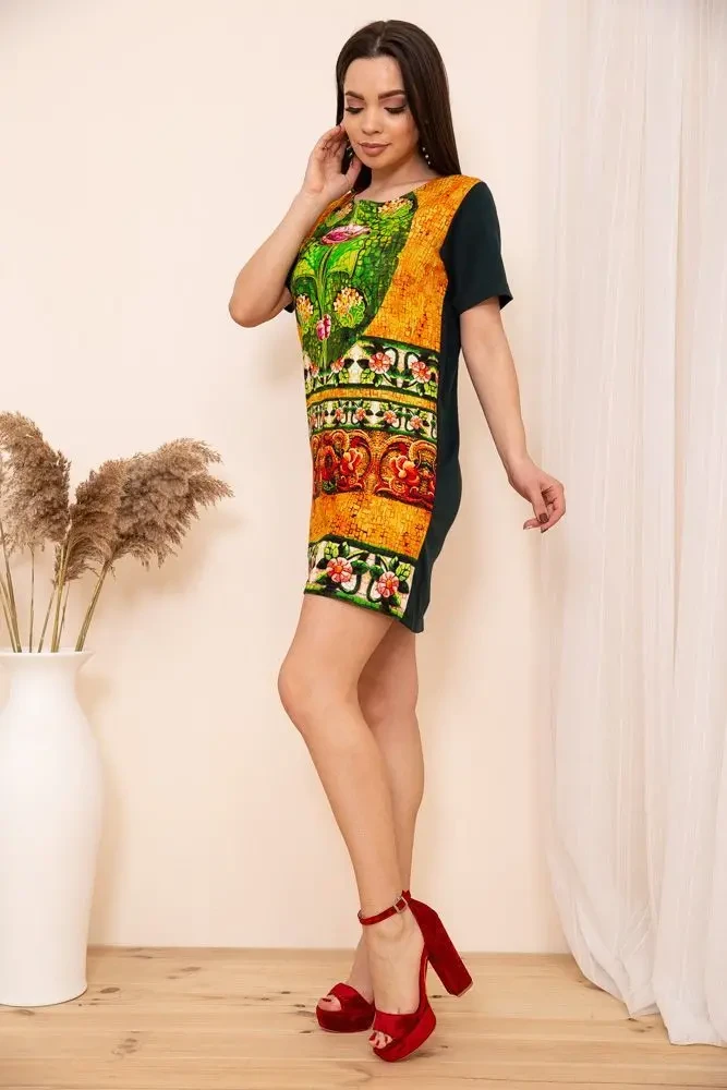 Пряма міні сукня, з короткими рукавами і орнаментом, 167R41-1 2