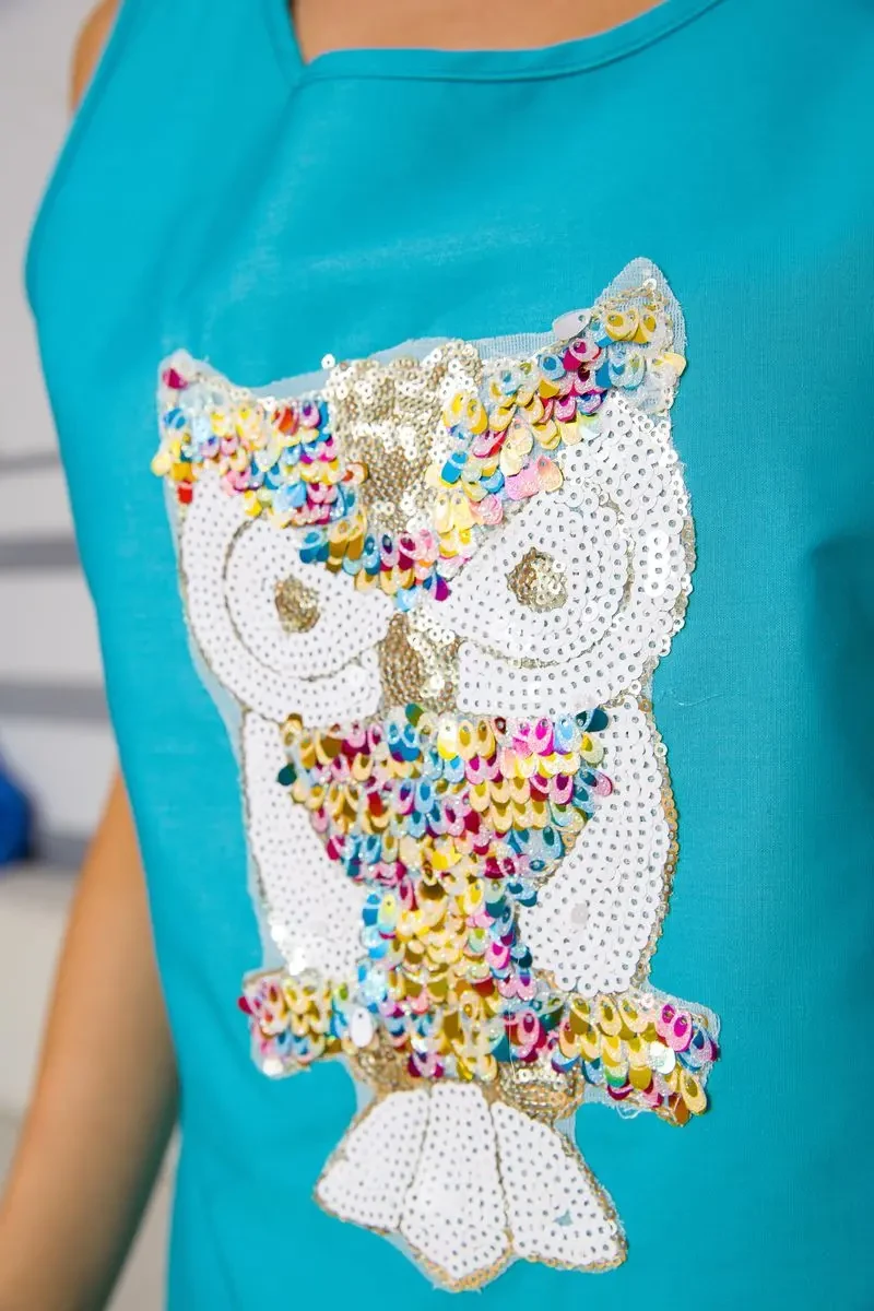 Жіноча майка, м'ятного кольору з паєтками, 172R204 6