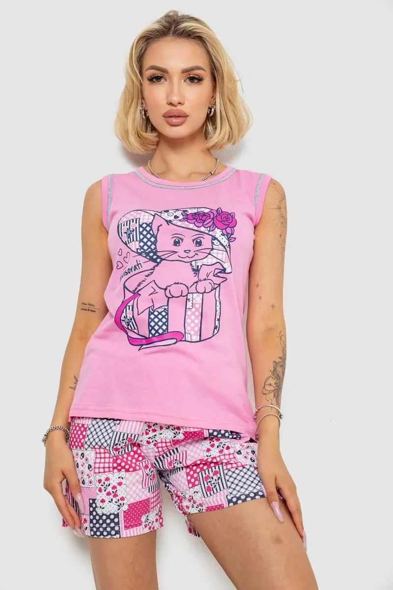 Піжама жіноча, колір рожевий, 243R03676