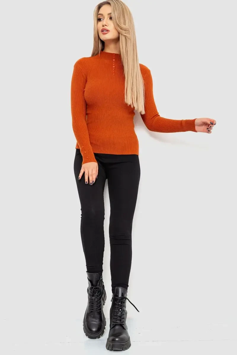 Водолазка жіноча в рубчик, колір теракотовий, 204R044 2