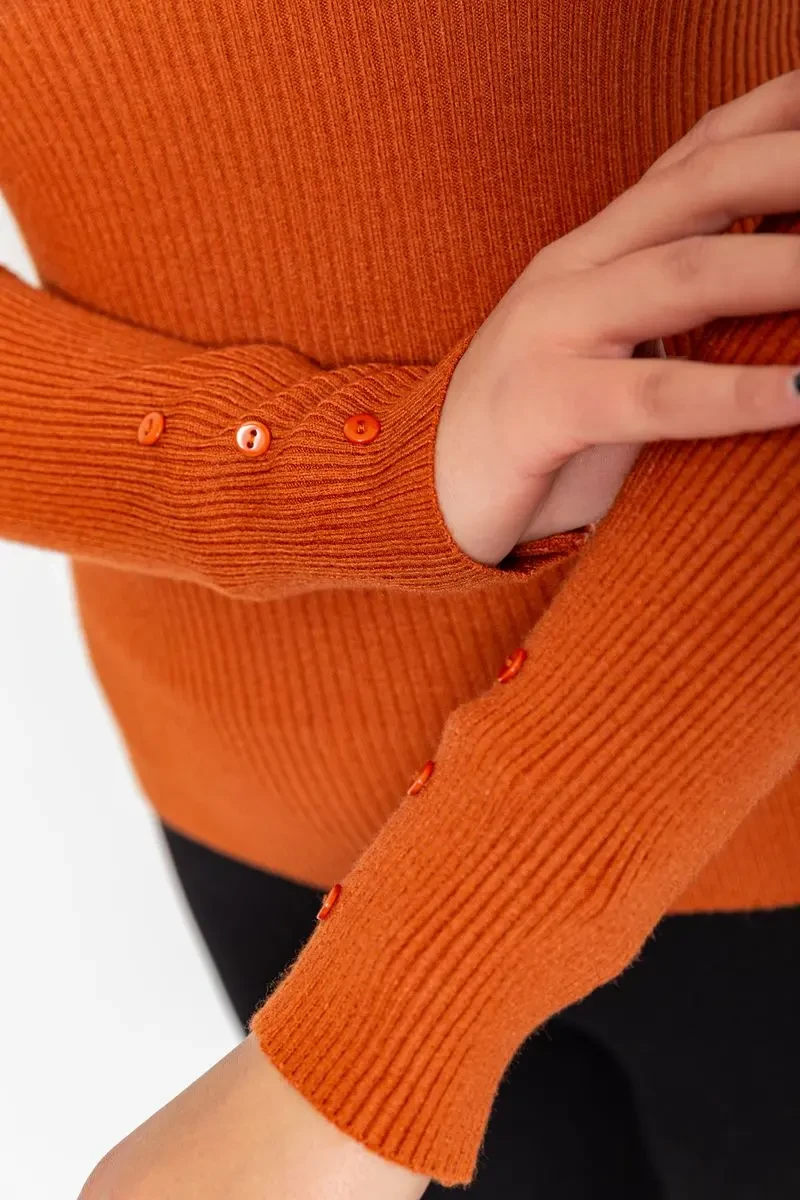 Водолазка жіноча в рубчик, колір теракотовий, 204R044 5