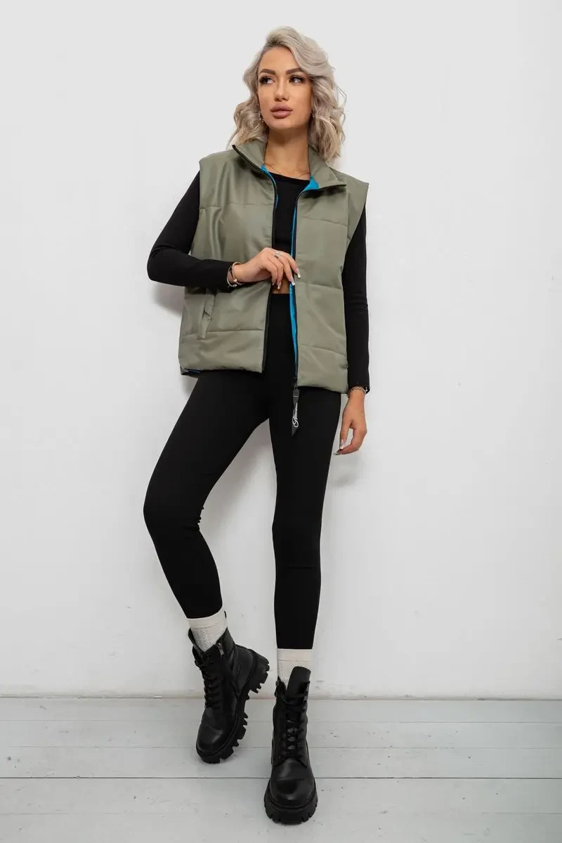 Жилет жіночий демісезонний екошкіра, колір хакі, 257R98-1 2