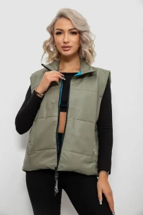 Жилет жіночий демісезонний екошкіра, колір хакі, 257R98-1
