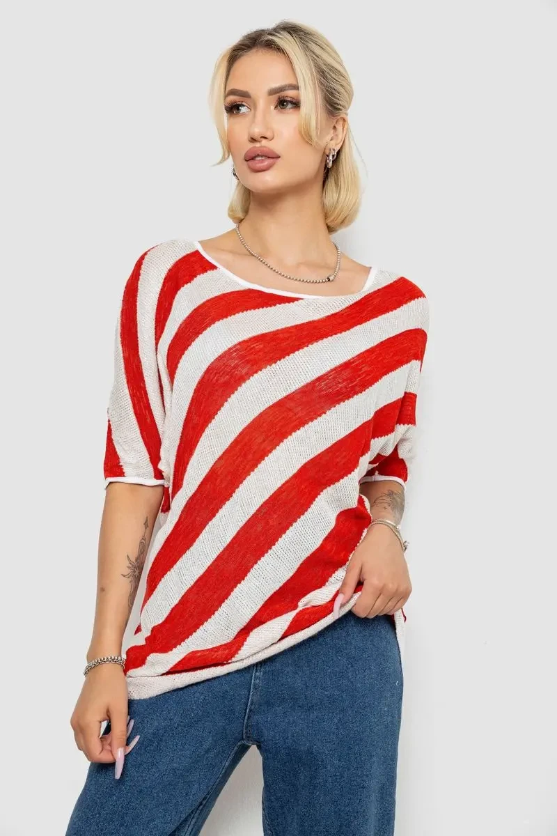 Жіноча кофта в смужку, колір біло-теракотовий, 244R0263 4