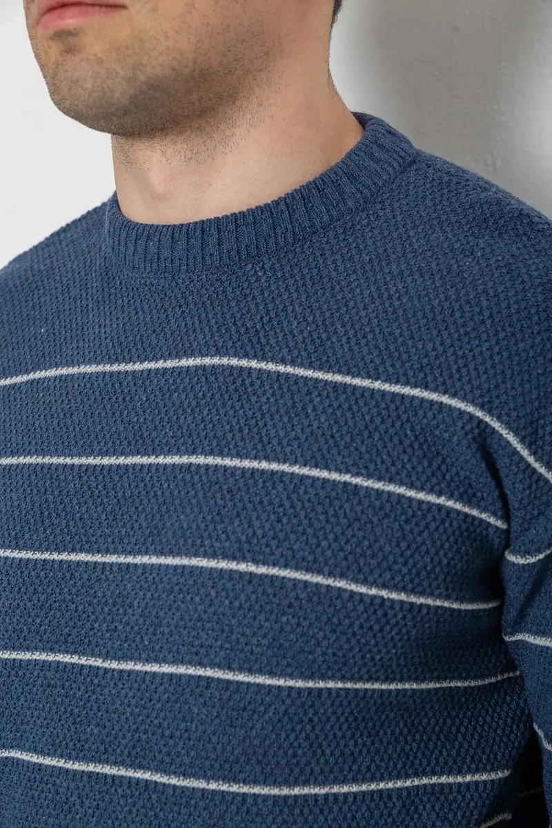Светр чоловічий в смужку, колір джинс, 161R1057 5