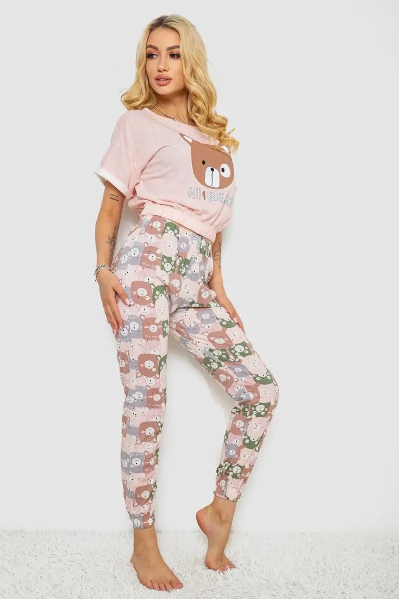 Піжама жіноча з принтом, колір рожевий, 243R15204 3