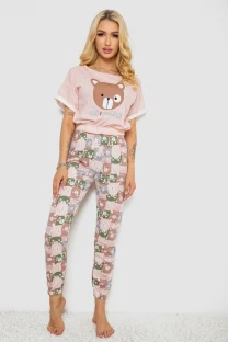 Піжама жіноча з принтом, колір рожевий, 243R15204