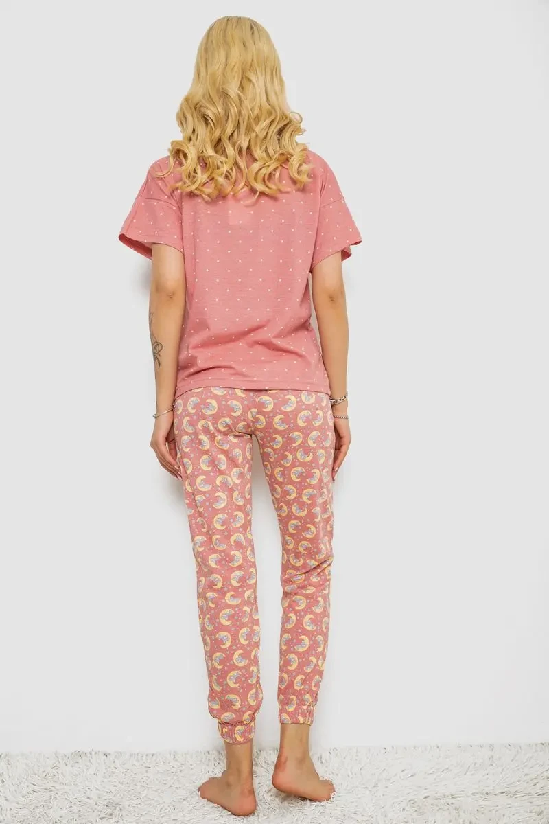 Піжама жіноча з принтом, колір пудровий, 243R15492 4