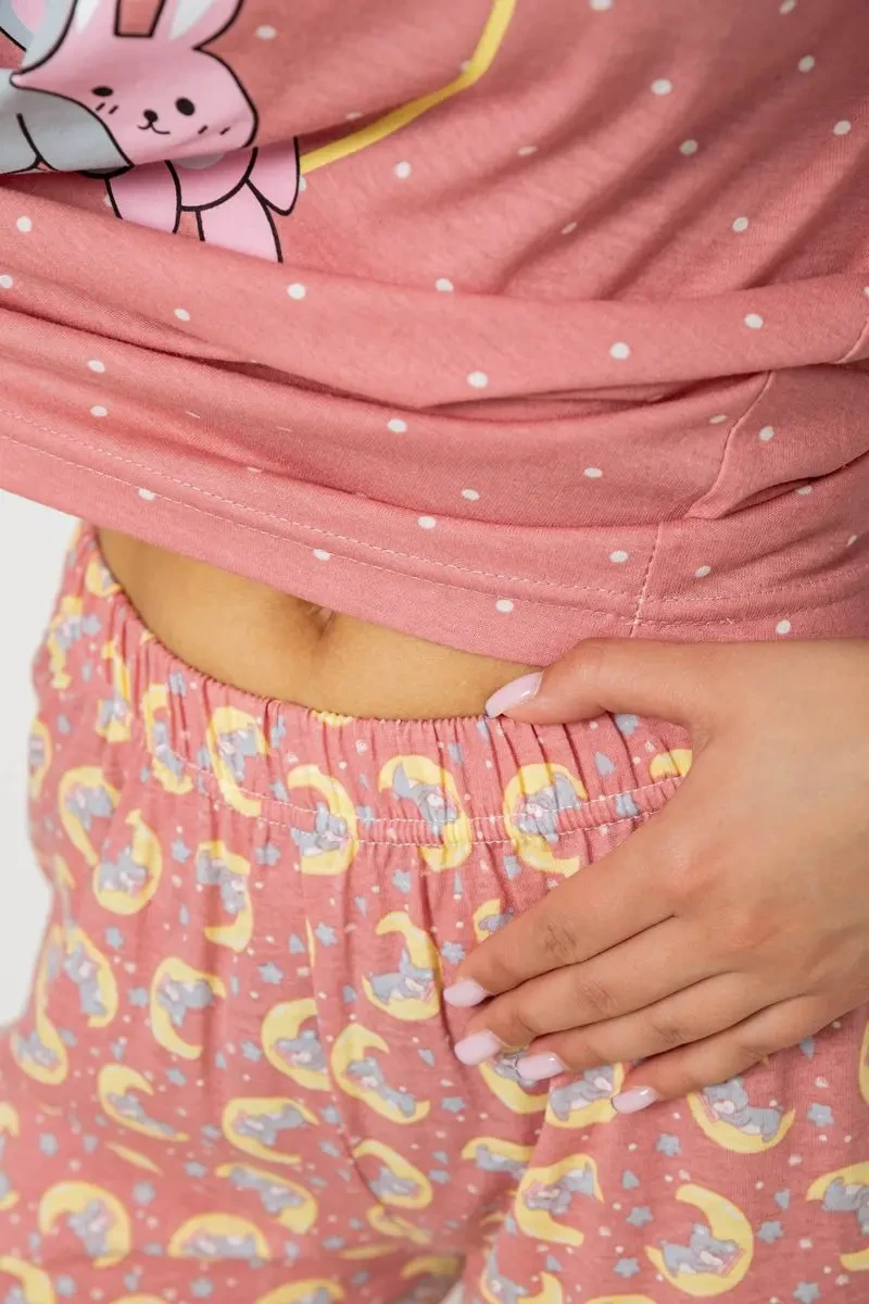 Піжама жіноча з принтом, колір пудровий, 243R15492 5