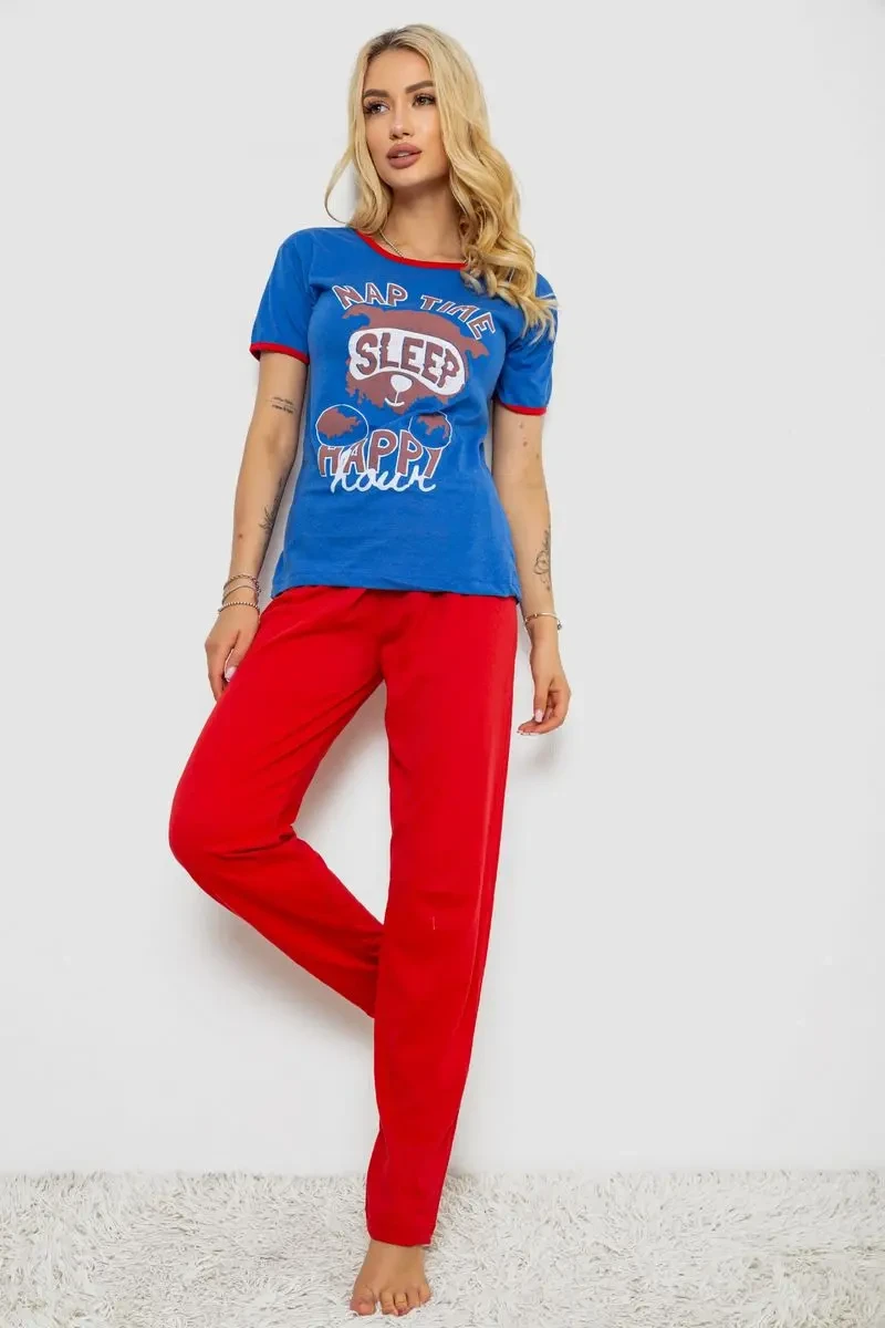 Піжама жіноча з принтом, колір синій, 243R20258