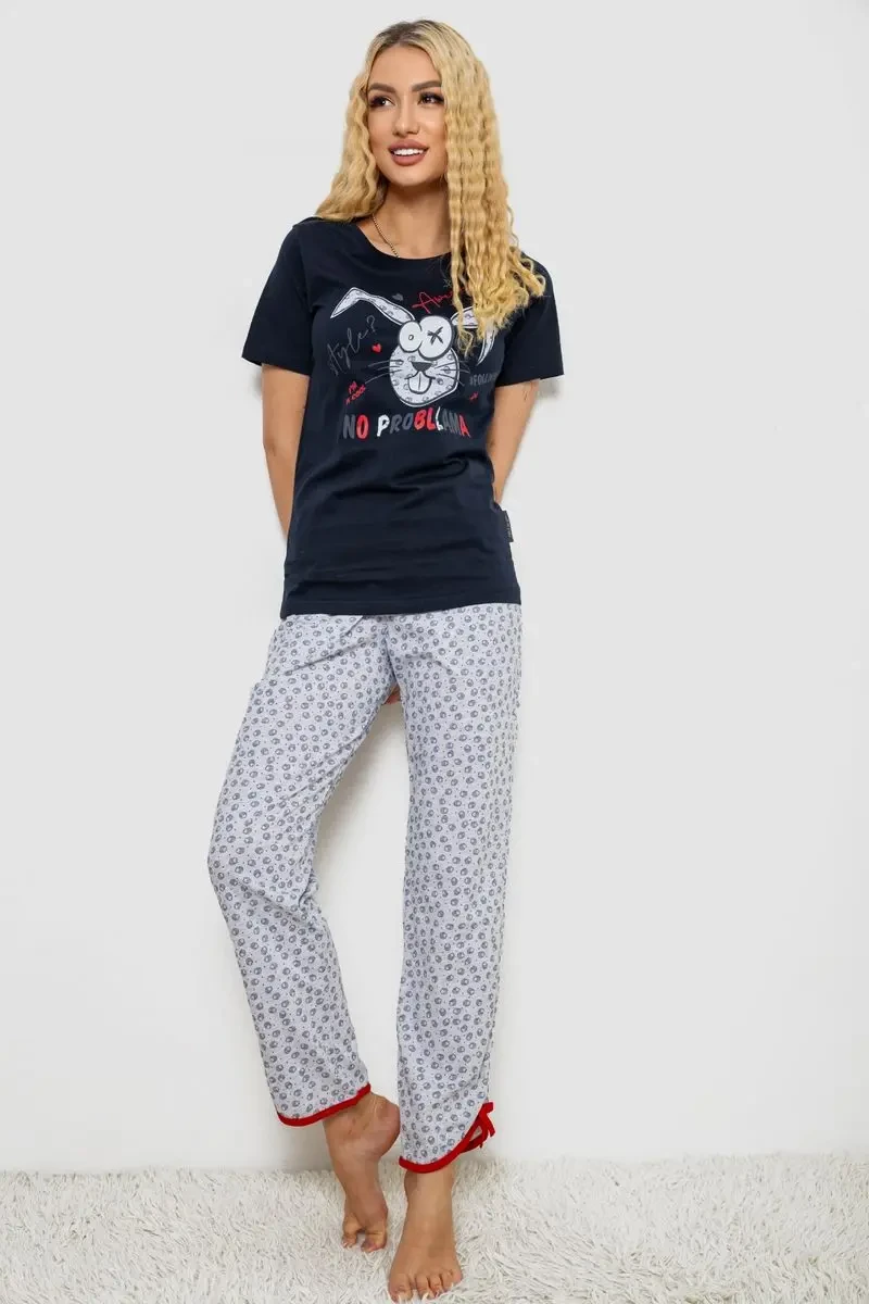 Піжама жіноча з принтом, колір синій, 243R2039