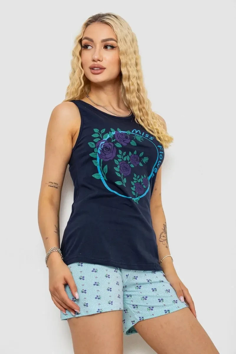 Піжама жіноча з принтом, колір синій, 243R24478 3