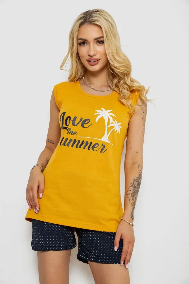 Піжама жіноча з принтом, колір жовтий, 243R2471