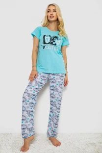 Піжама жіноча з принтом, колір бірюзовий, 243R2499