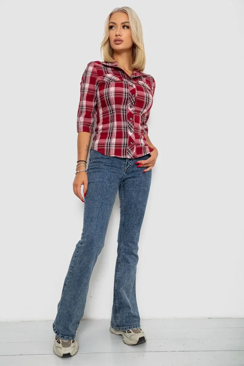 Сорочка жіноча в клітку, колір бордовий, 230R063 2
