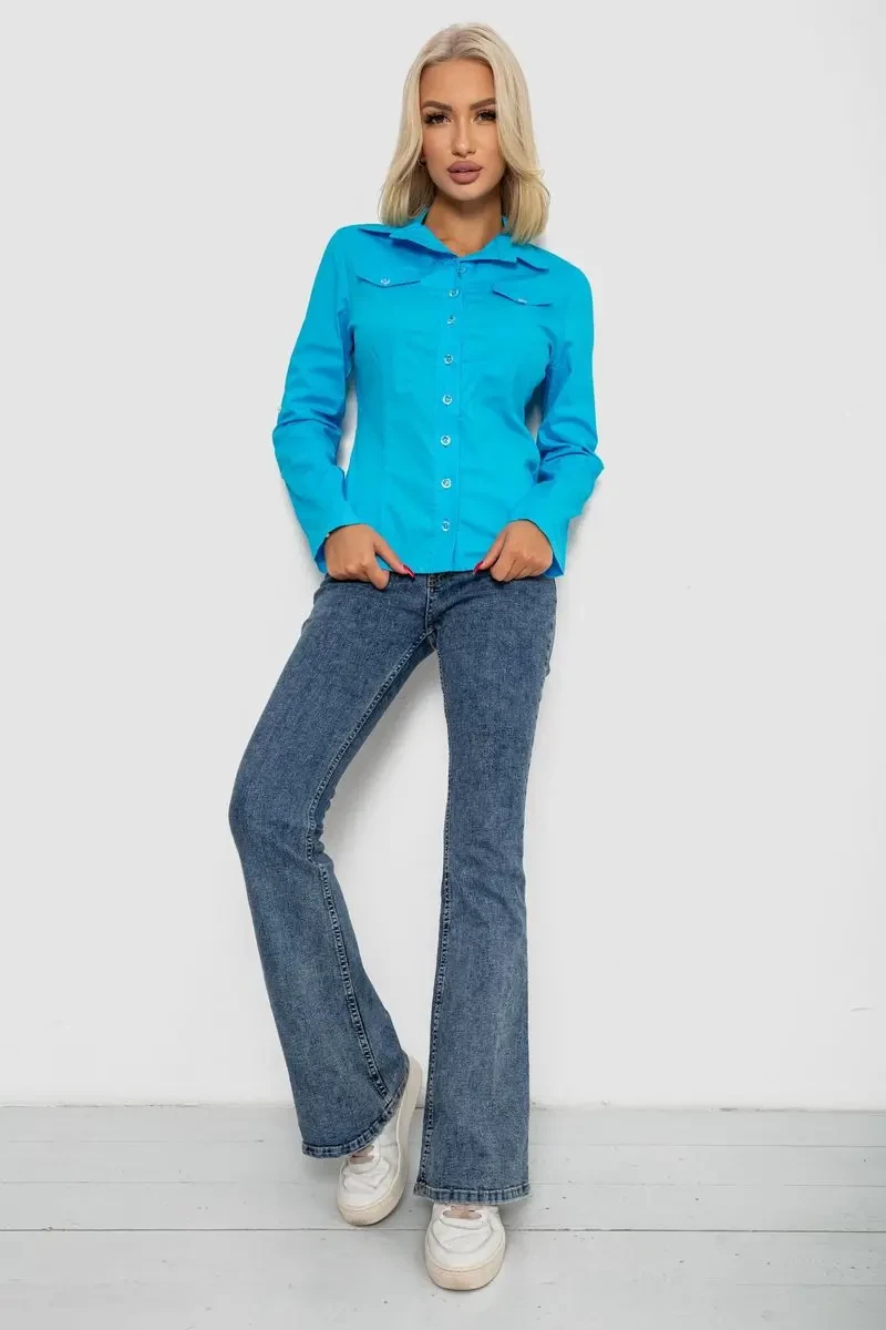Сорочка жіноча однотонна, колір блакитний, 230R068-2 2