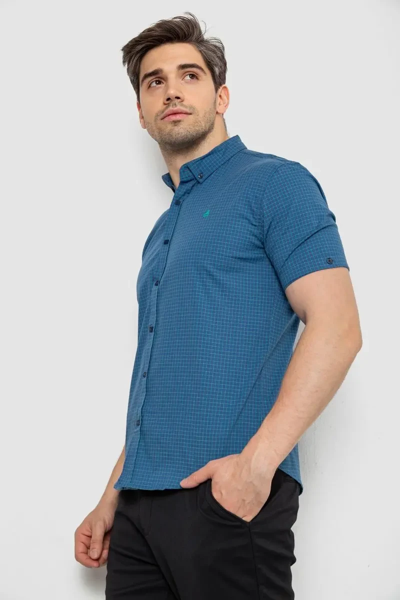 Сорочка чоловіча в клітку, колір джинс, 214R4564-5 3