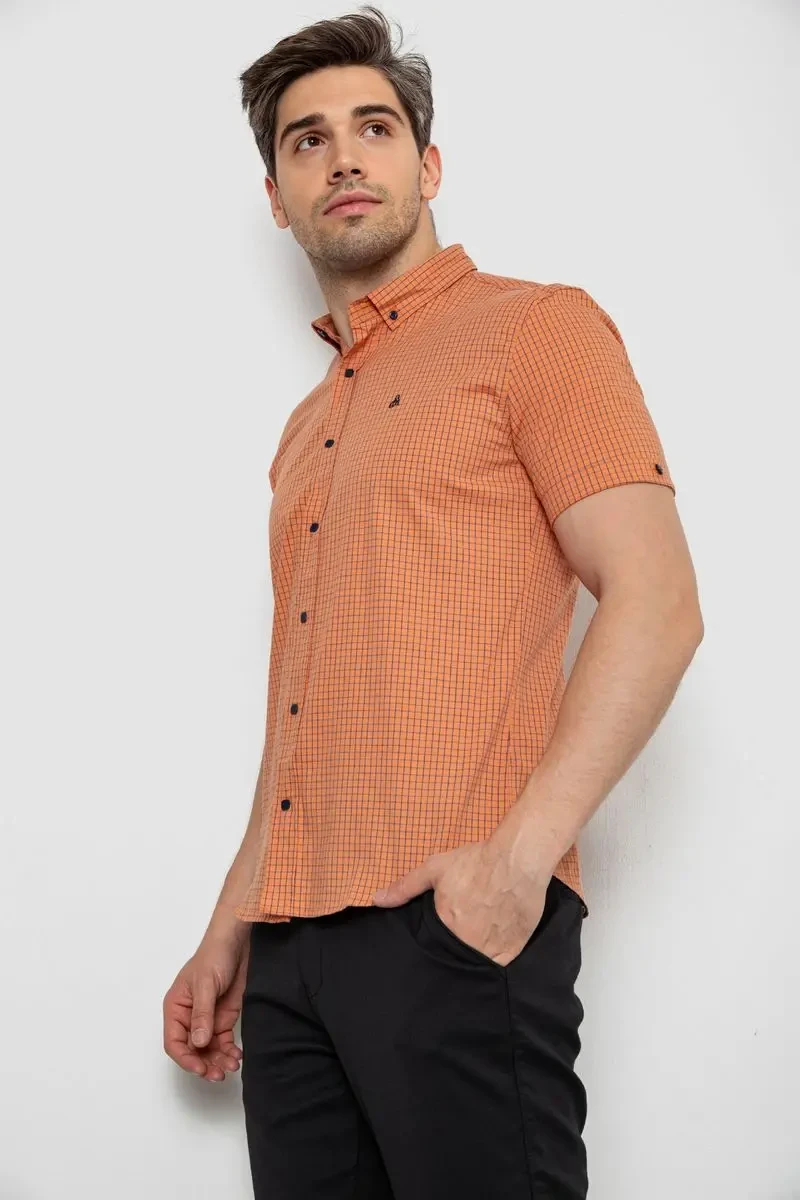 Сорочка чоловіча в клітку, колір помаранчевий, 214R4564-5 3