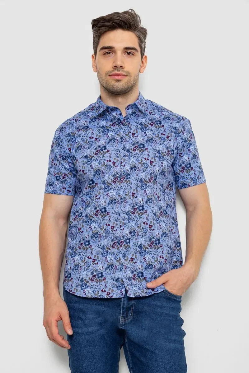 Сорочка чоловіча з принтом, колір джинс, 214R6917-10