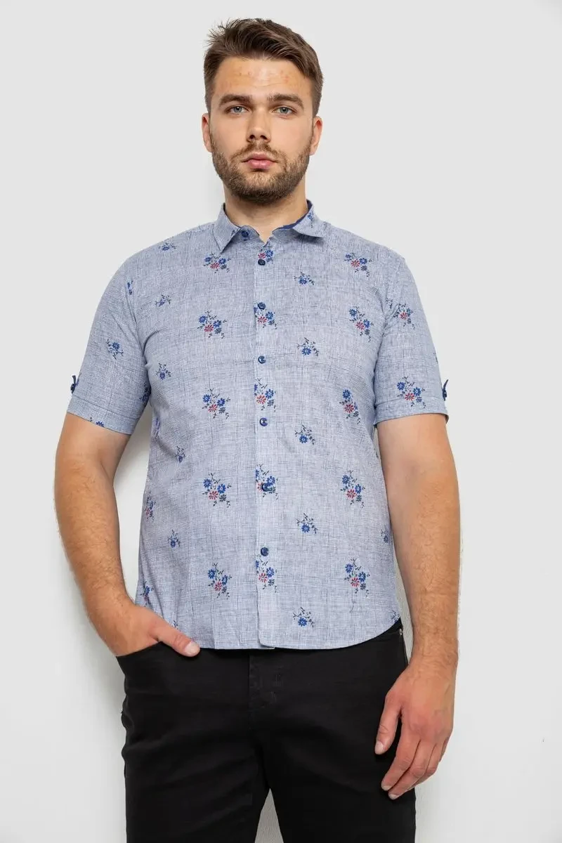 Сорочка чоловіча з принтом, колір синій, 214R6917-88