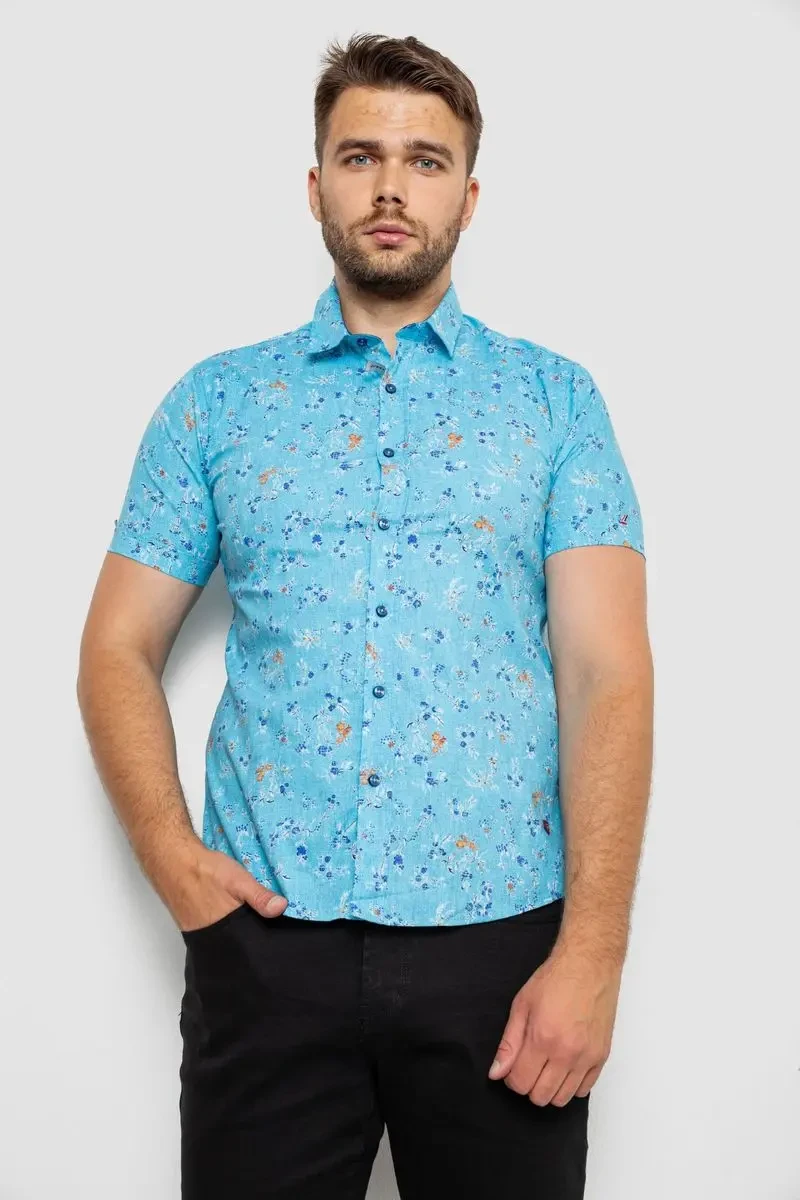 Сорочка чоловіча з принтом, колір блакитний, 214R6917-9