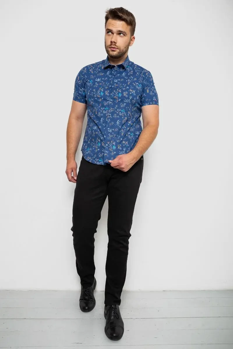 Сорочка чоловіча з принтом, колір джинс, 214R6917-9 2