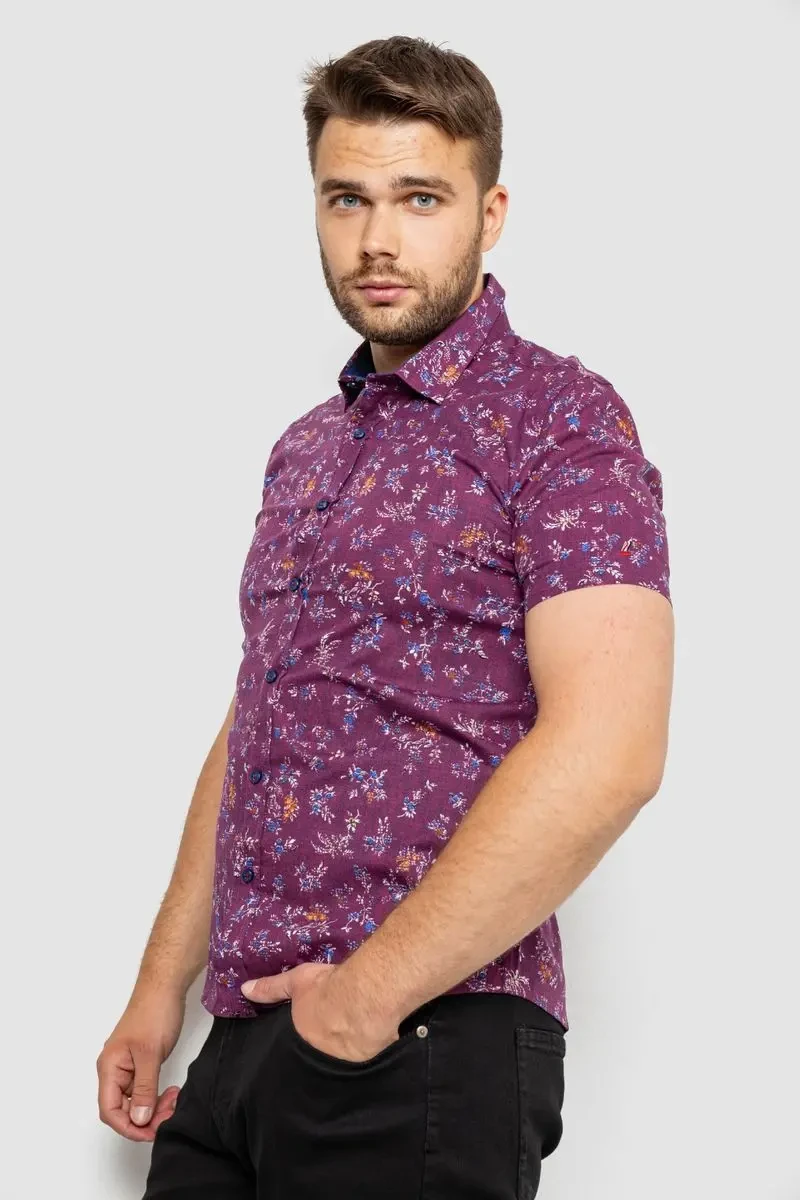 Сорочка чоловіча з принтом, колір сливовий, 214R6917-9 3