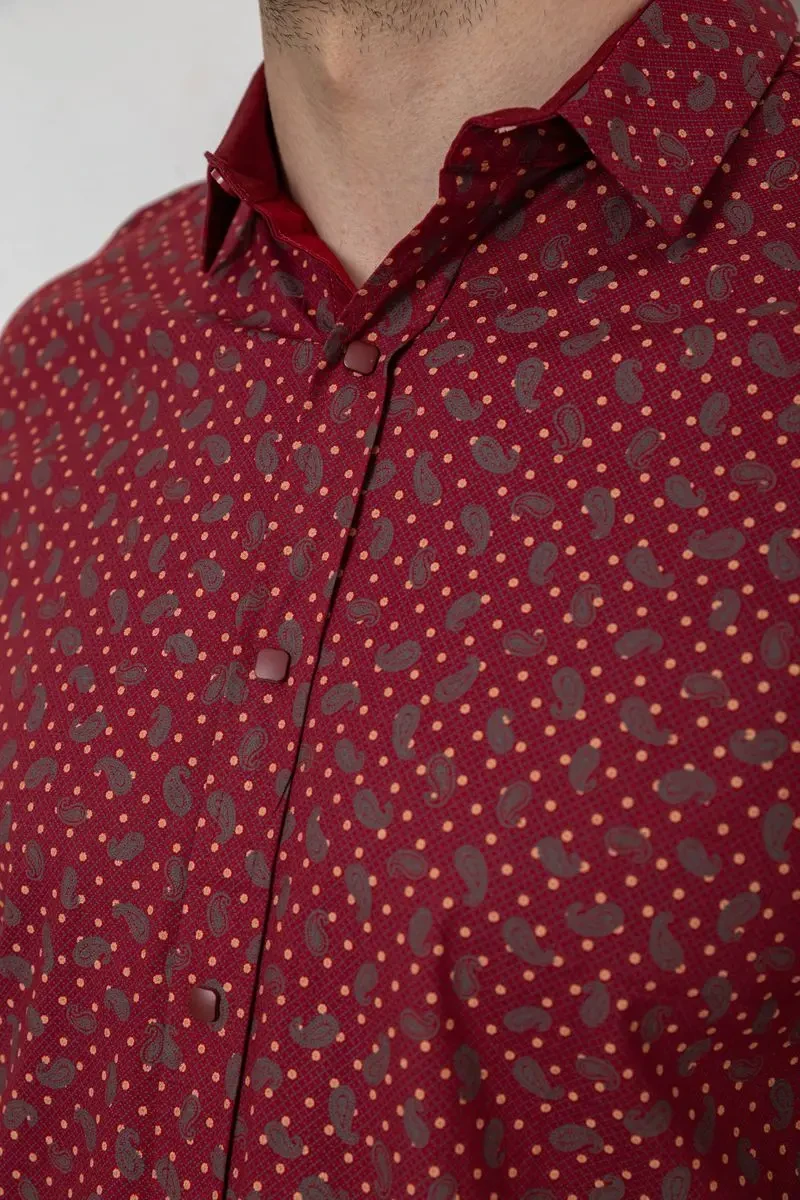 Сорочка чоловіча з принтом, колір бордовий, 214R7306 5