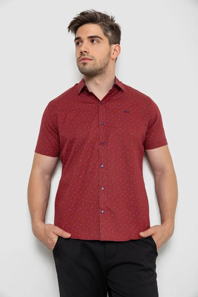 Сорочка чоловіча з принтом, колір бордовий, 214R7340-1