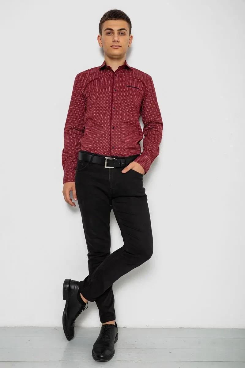 Сорочка чоловіча з принтом, колір бордовий, 214R7497 2