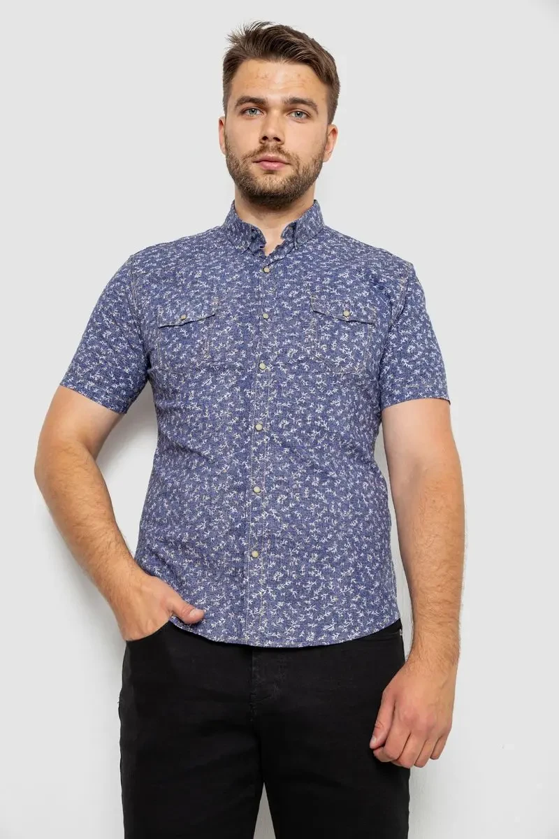 Сорочка чоловіча з принтом, колір синій, 214R806