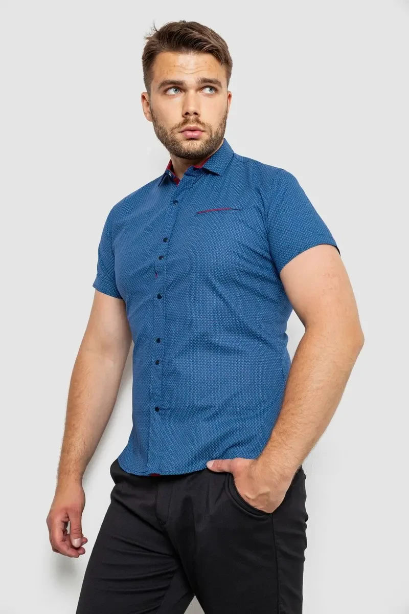 Сорочка чоловіча з принтом, колір синій, 214RK104 3