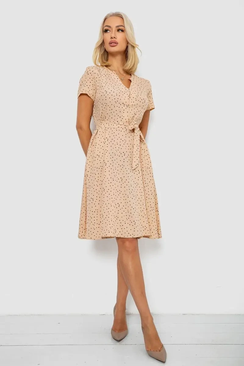 Сукня софт з принтом у горох, колір бежевий, 230R0032-3 2
