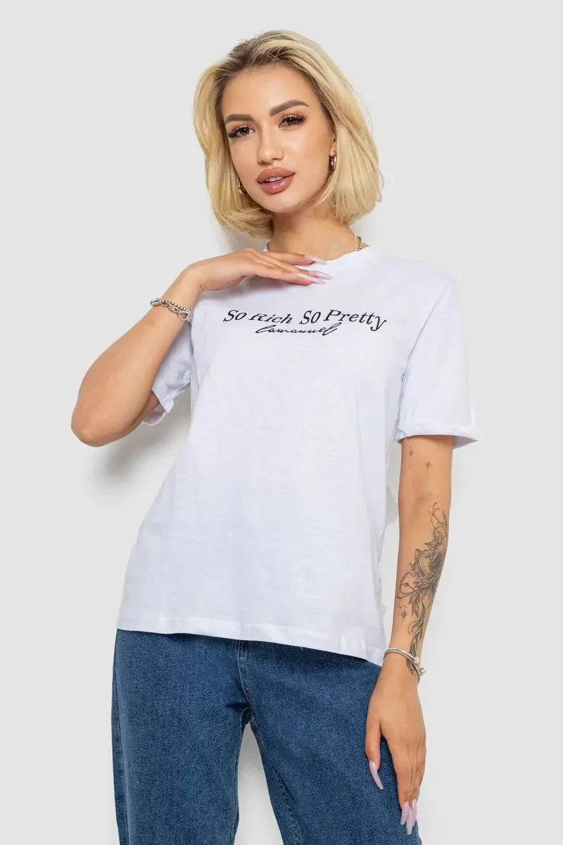 Футболка жіноча з принтом, колір біло-чорний, 238R57399