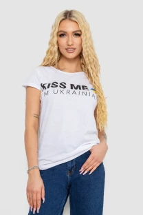 Футболка жіноча з патріотичним принтом, колір білий, 244R2213-1
