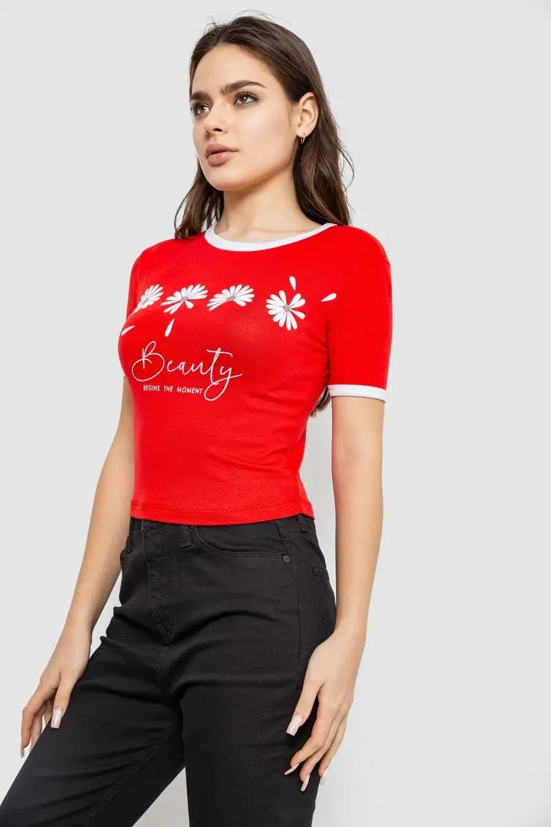 Футболка-топ жіноча з принтом, колір червоний, 244R604 3