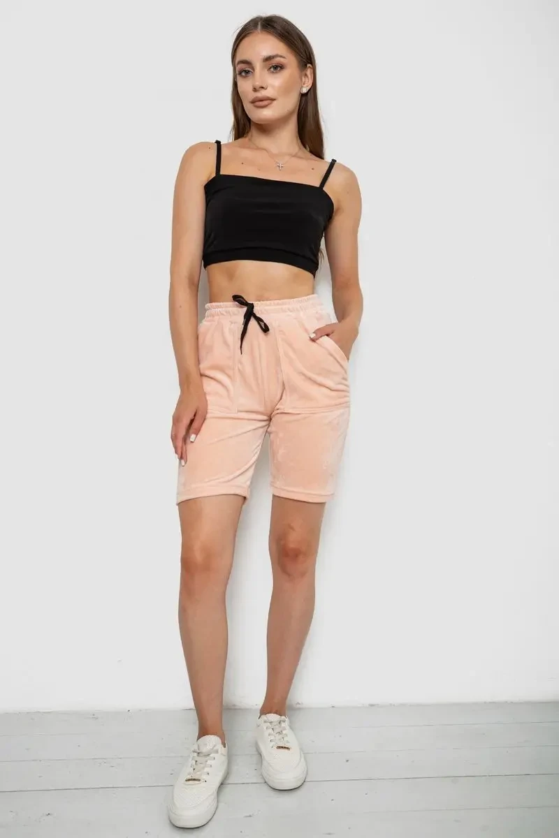 Шорти жіночі однотонні велюрові, колір персиковий, 238R58169 2