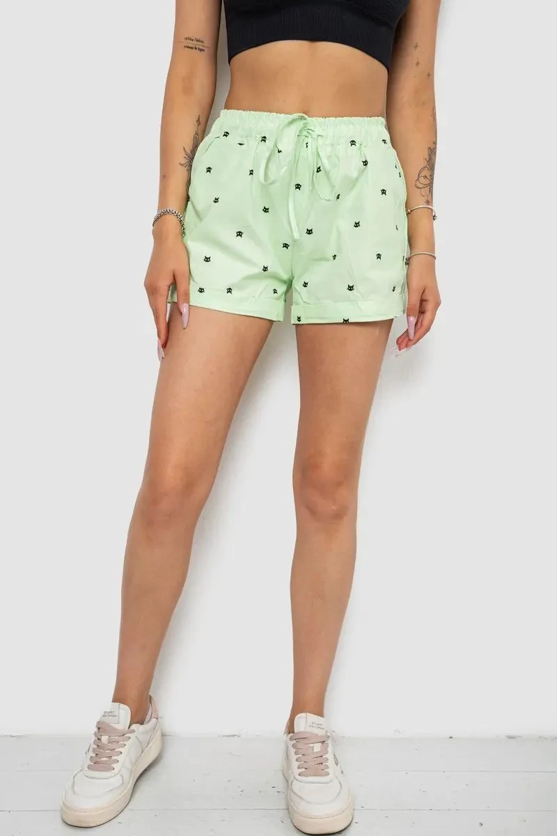Шорти жіночі з принтом, колір салатовий, 238R7164-1