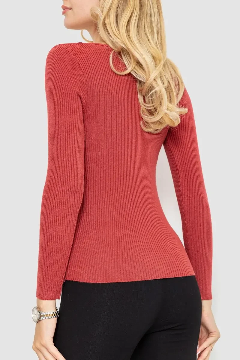 Кофта жіноча базова в рубчик, колір темно-кораловий, 204R002 4
