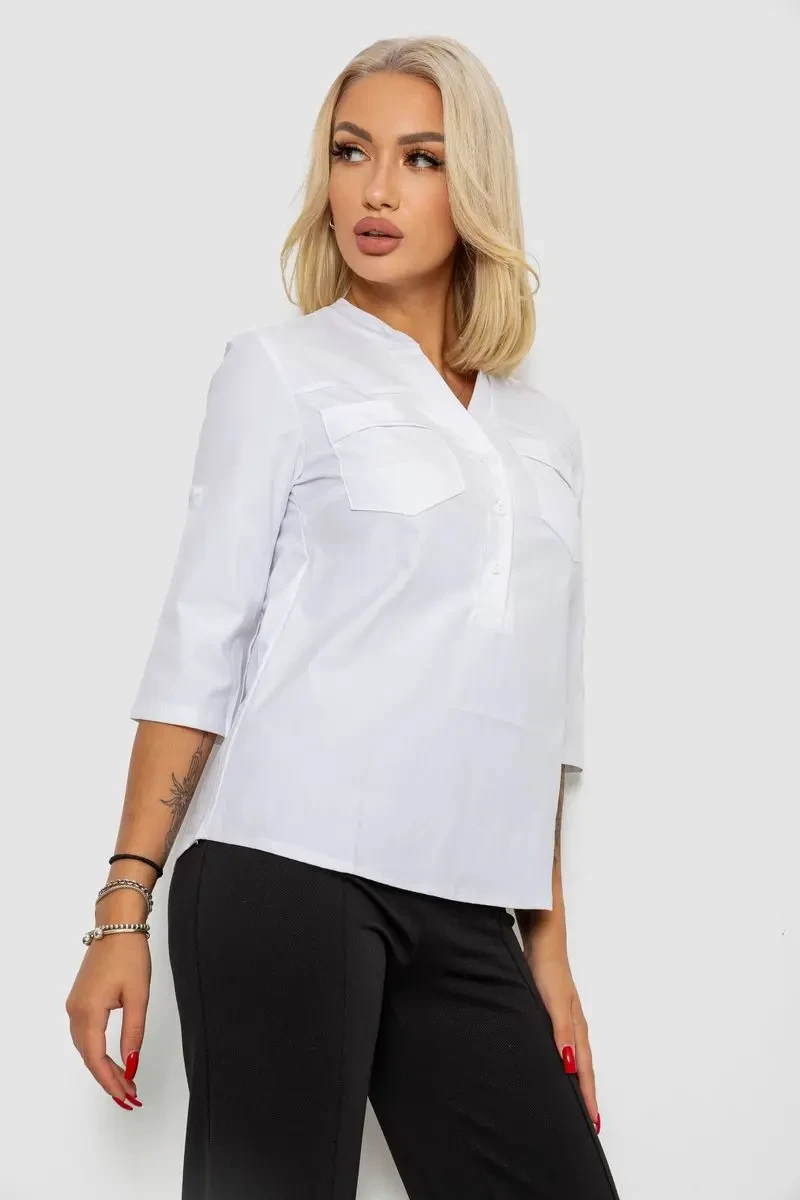 Блуза однотонна, колір білий, 230R96-13 3