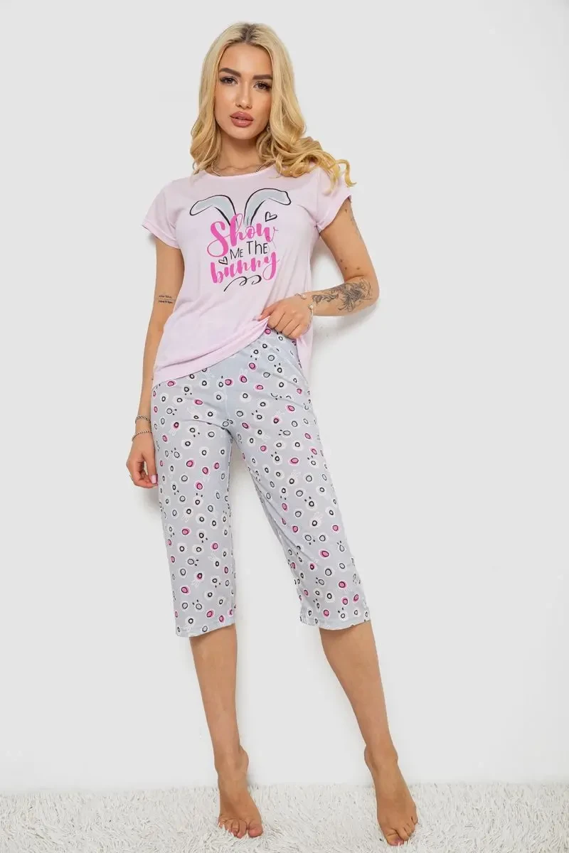 Піжама жіноча з принтом, колір рожевий, 243R7078