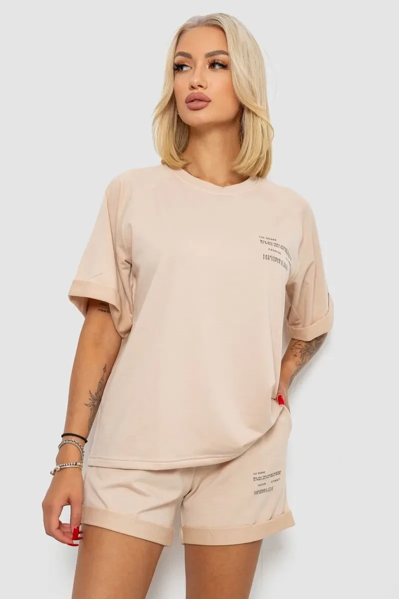 Костюм домашній жіночий з принтом, колір бежевий, 230R121